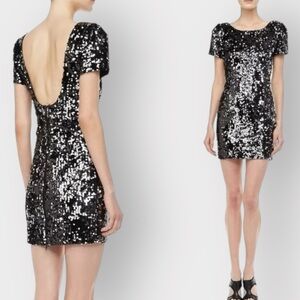 Nwt MILLY Black Sequin Julia Cap Sleeve Dress (Sz 12)